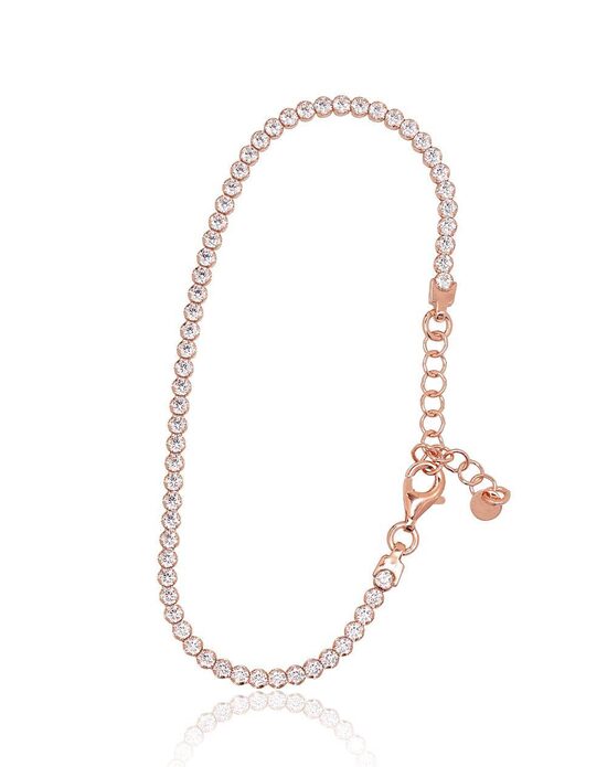 Sterling Silver Bracelet with Zirconia, 925 Silver, Red Gold Plated, 17 cm