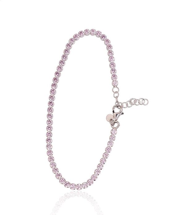 Sterling Silver Bracelet with Light Pink Zirconia, 925 Silver, Rhodium Plated, 17 cm