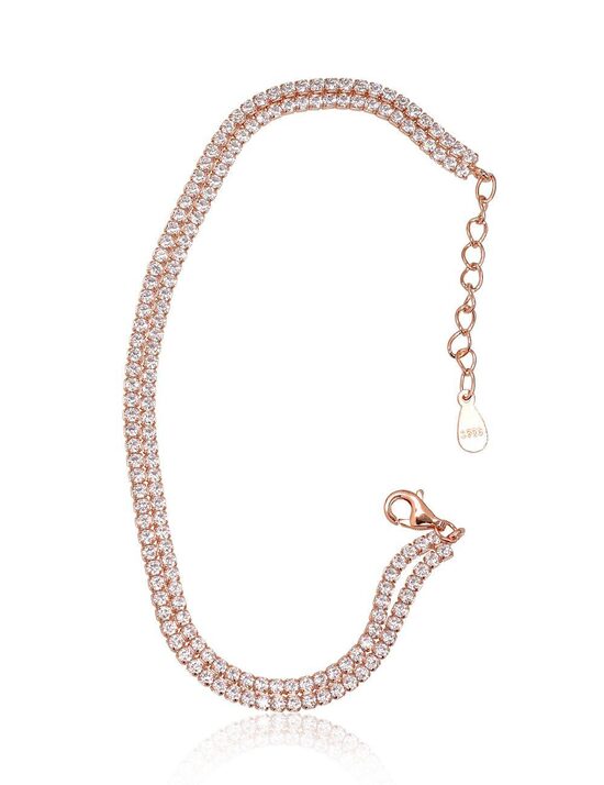 925° Silver Bracelet with Cubic Zirconia and Red Gold Plating, 17 cm