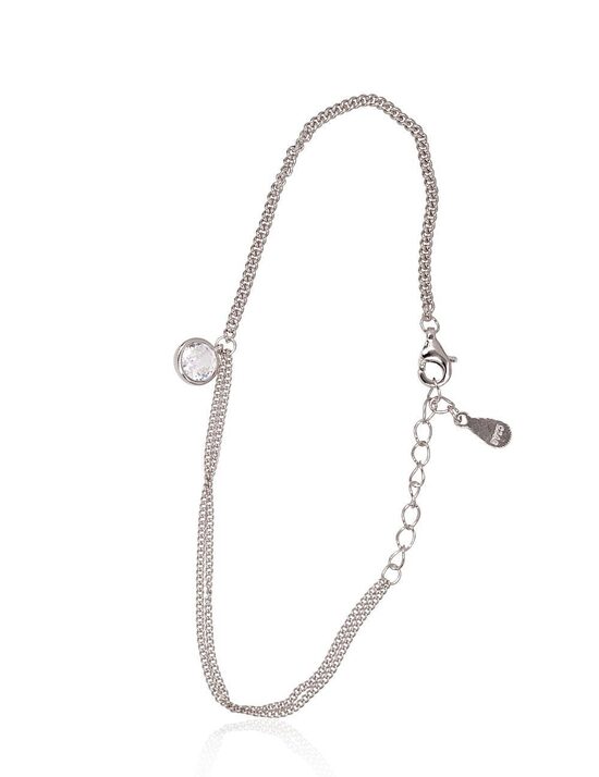 Silver Bracelet with Zircons, 925 Sterling Silver with Rhodium Plating – 17 cm