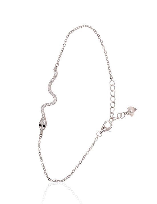Silver Bracelet with Snake Motif and Zirconia, 925 Sterling Silver with Rhodium Plating, Size 17