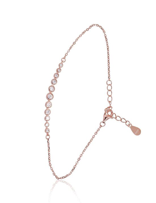 Silver Bracelet with Zirconia, 925 Sterling Silver with Red-Gold Plating, Size 17