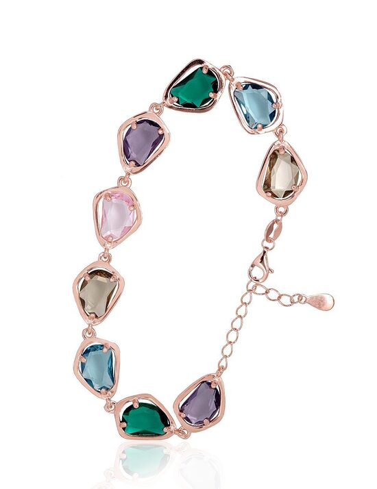 Silver Bracelet with Red Gold Plating and Multicolour CZ Stones (925 Silver), 17 cm