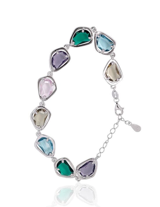 Sudraba aproce, 925° sudrabs ar rodija pārklājumu, krāsainie cirkoni, garums 17 cm