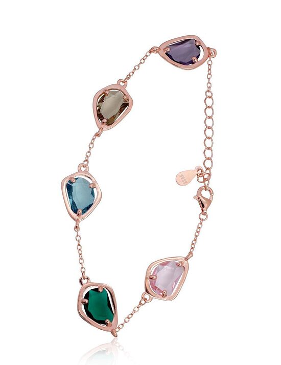 Silver Bracelet with Red Gold Plating and Multicolour CZ Stones (925 Silver), 17 cm