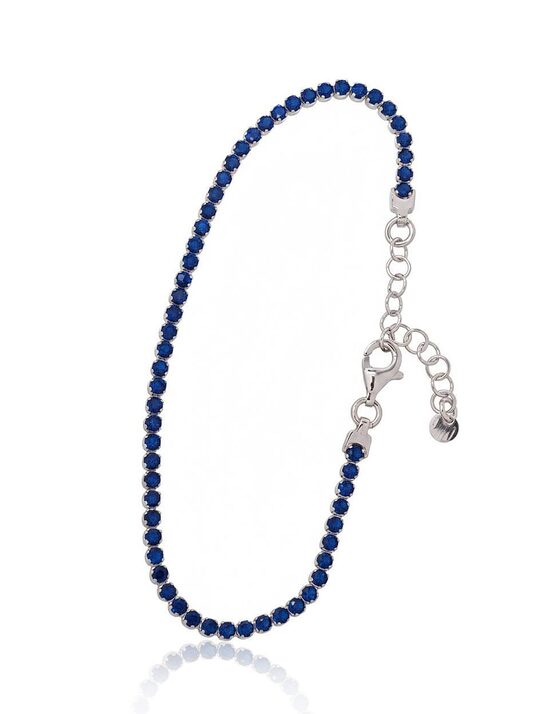 Sterling Silver Bracelet “Royal Blue” with Zirconia, 925 Silver, Rhodium Plated, 17 cm
