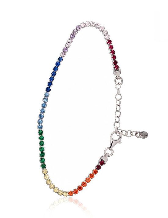 Sterling Silver Bracelet “Rainbow-1” with Zirconia, 925 Silver, Rhodium Plated, 17 cm