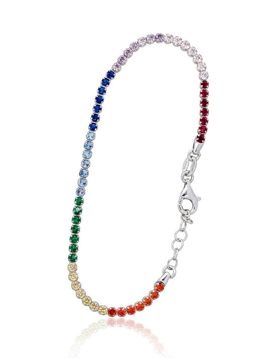 Sterling Silver Bracelet “Rainbow” with Zirconia, 925 Silver, Rhodium Plated, 16 cm