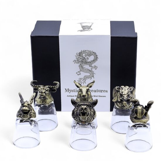 Dizainerių 50 ml taurelių rinkinys su žalvarinėmis figūromis „Mystical Creatures“ – 6 vnt.