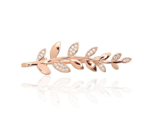 Sidabrinė segė „Lapu šakelė“ su cirkoniais, 925 sidabras, raudono aukso danga