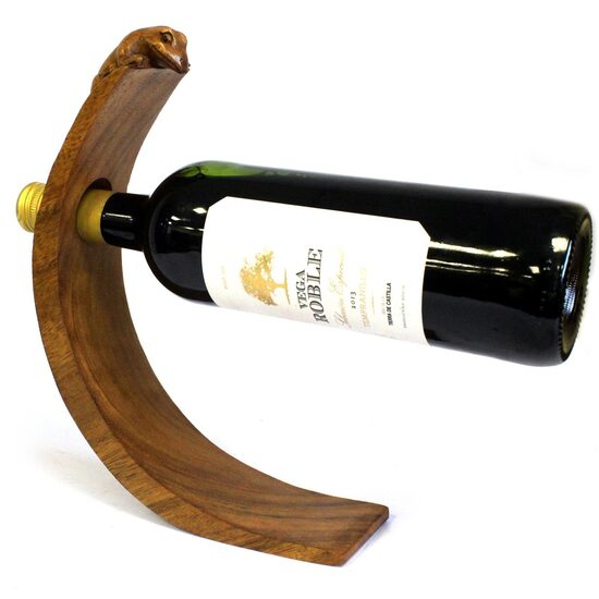 Balancing Wine Holder "Gecko" – Handcrafted from Suar Wood, Indonesia