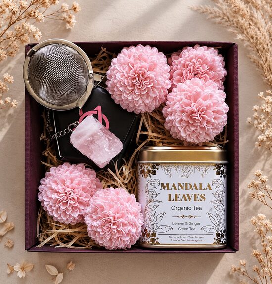 Gift Set with Green Tea and Rose Quartz Tea Infuser