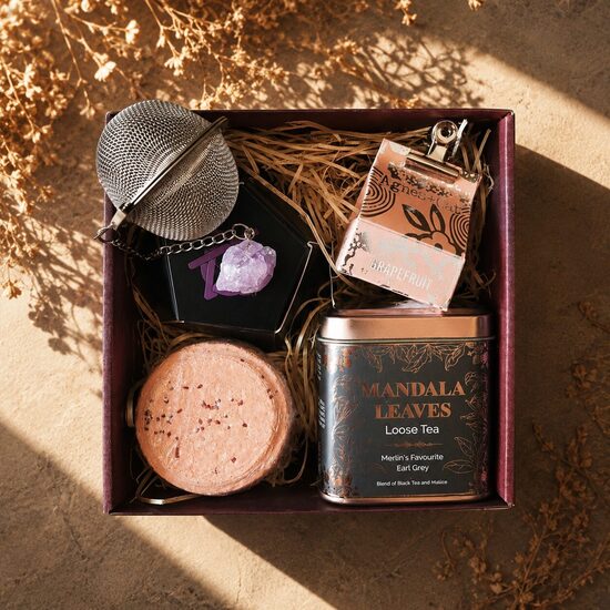 Gift Set with Earl Grey Tea and Amethyst Tea Infuser