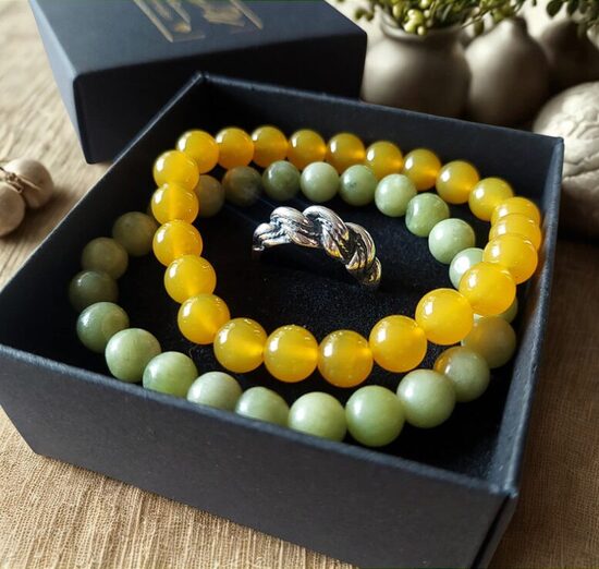 Dovanų rinkinys vyrams su sidabriniu žiedu „Namejs“ ir kristalų apyrankėmis