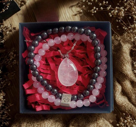 Rose Quartz Jewelry Set with a Silver Chain