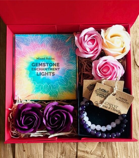 Surprise Gift Box with Gemstone Bracelets, Soap Roses & Enchanted Lights