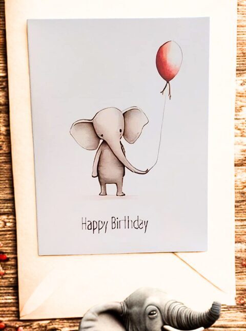 Apsveikuma kartiņa “Happy Birthday Zilonītis” ar aploksni