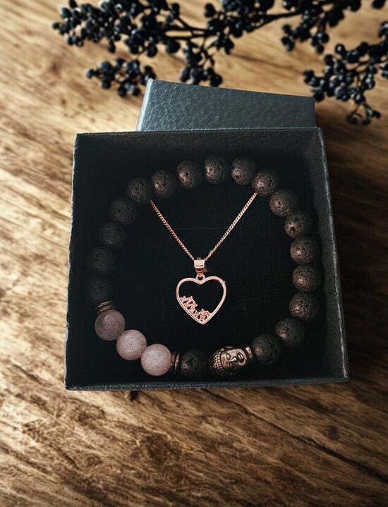 Sidabrinis papuošalų rinkinys „Širdies harmonija“ su Budos apyranke