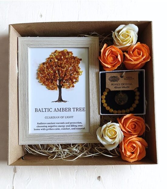Gift Set for Women – Amber Tree, Crystals and Soap Roses
