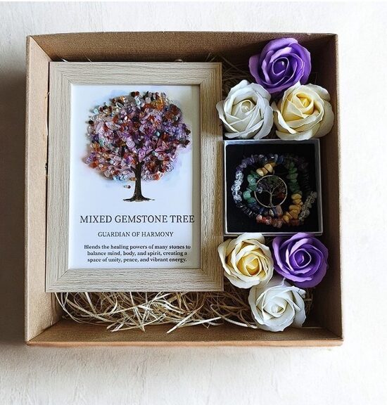 Gift Set for Women – Chakra Stones, Tree of Life and Soap Roses