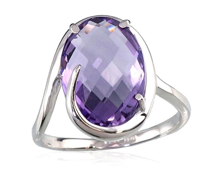 baltā zelta gredzens ar ametistu