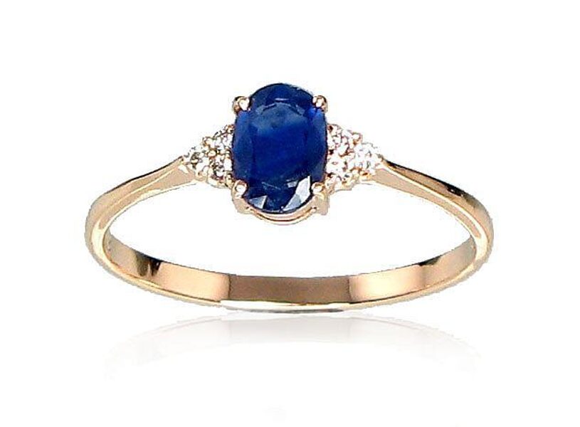 Zelta gredzens ar safīru un briljantiem 15,5izm 