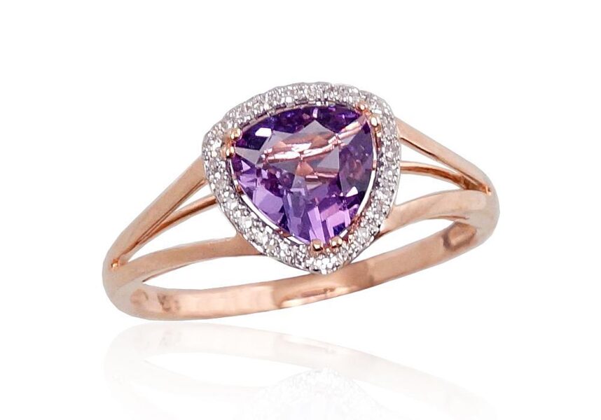 Zelta gredzens ar ametistu un briljantiem