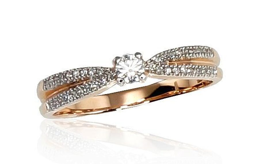 Zelta gredzens , Sarkanais Zelts 585°, rodijs (pārklājums) , Briljanti , 19.5