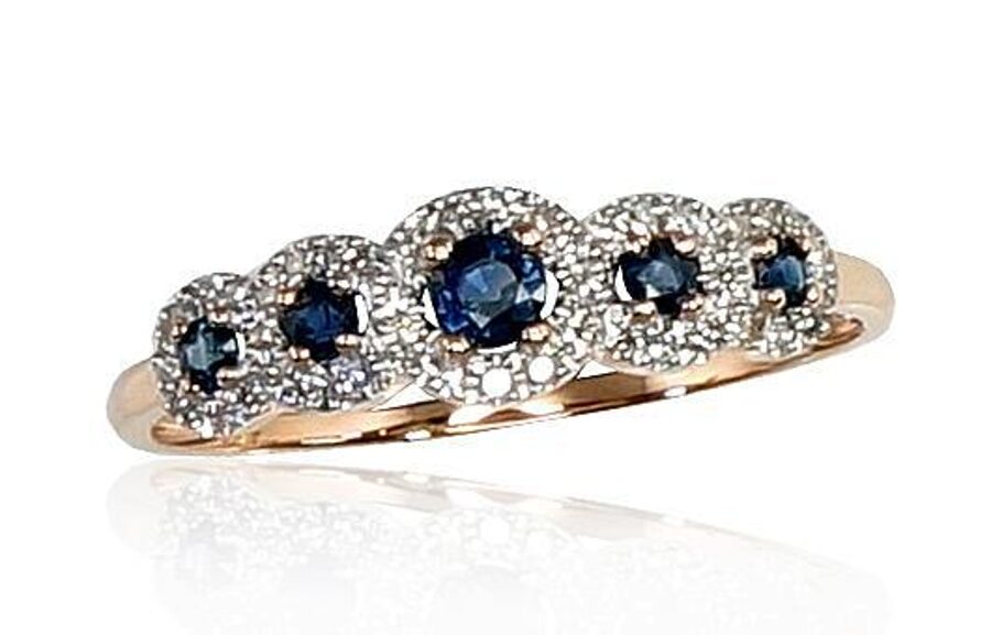 Zelta gredzens ar safīriem un dimantiem