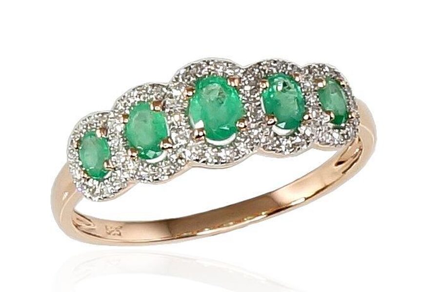 Auksinis žiedas su smaragdais ir deimantais