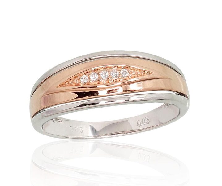 Zelta gredzens ar briljantiem, 585° sarkanais un baltais zelts, 18 izmērs