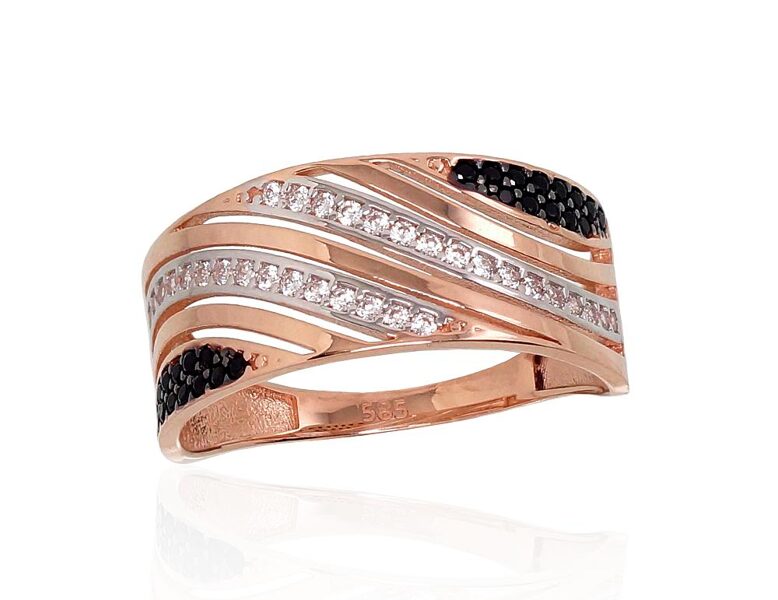 Zelta gredzens ar cirkoniem, 585° sarkanais zelts ar rodija pārklājumu izmērs 17