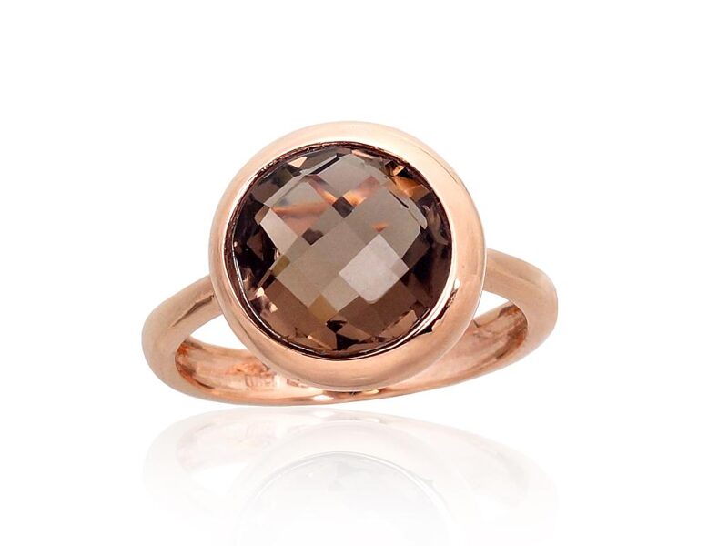 Zelta gredzens ar dūmu kvarcu – Sarkanais Zelts 585°, Izmērs 17