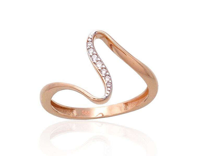 Sieviešu zelta gredzens ar cirkoniem, izmērs 17,5