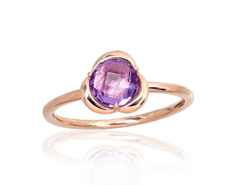 Золотое кольцо с аметистом – Красное золото 585°, размер 17