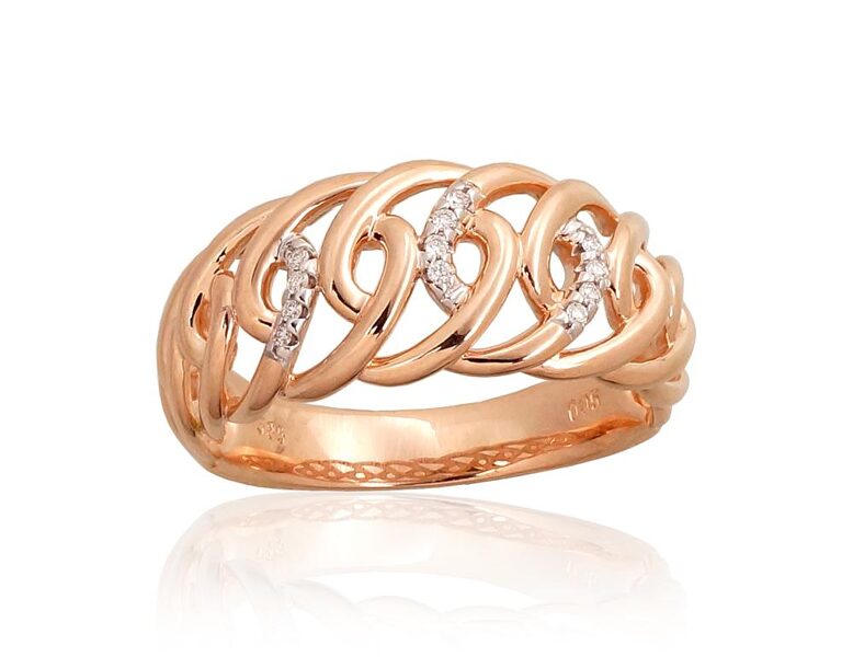 Zelta gredzens ar briljantu, Sarkanais zelts 585° ar rodiju, 0.05 ct, izmērs 17