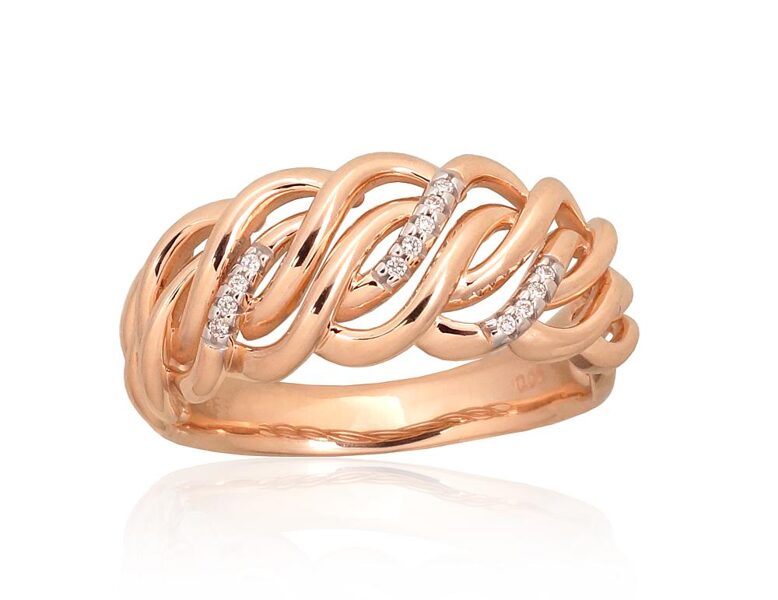 Zelta gredzens ar briljantu, Sarkanais zelts 585° ar rodiju, 0.04 ct, izmērs 18.5