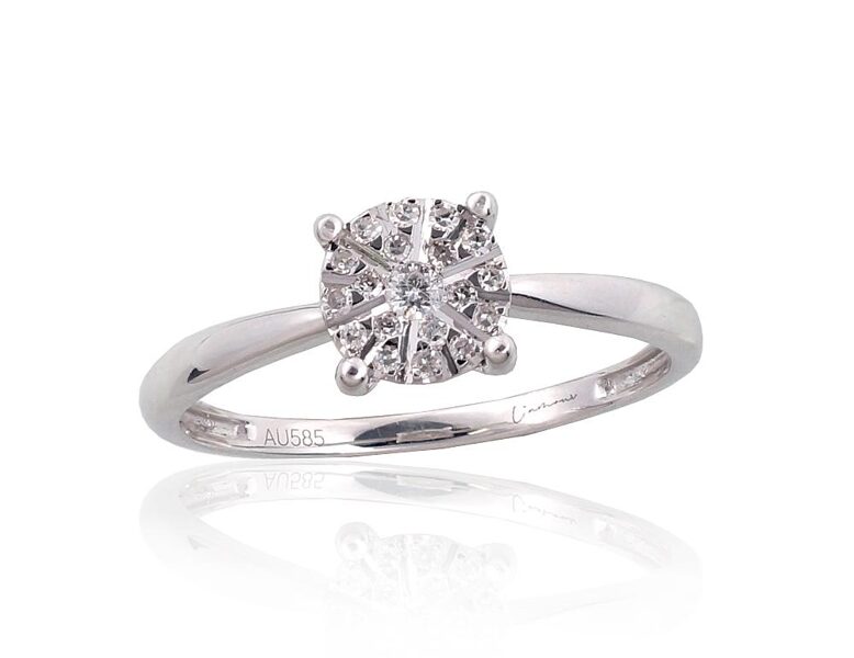 Zelta gredzens ar briljantu, Baltais zelts 585°, 0.10 ct, izmērs 17.5