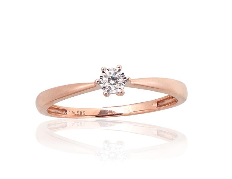 Zelta gredzens ar briljantu, Sarkanais/Baltais zelts 585°, 0.06 ct, izmērs 17.5