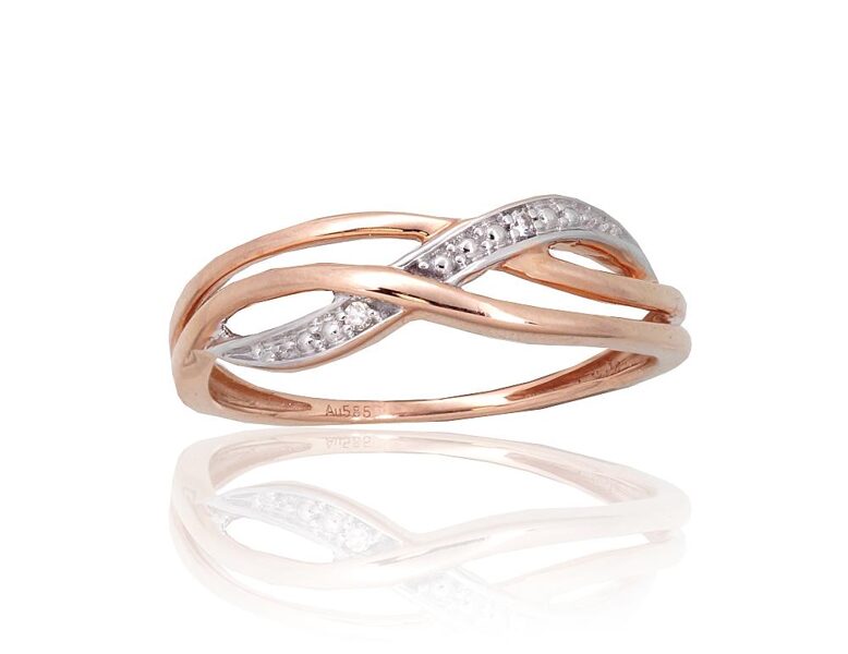 Auksinis žiedas su briliantais, 585° raudonas auksas, 18