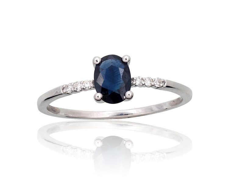 Zelta gredzens ar safīru un briljantiem, Baltais Zelts 585°, 16.5