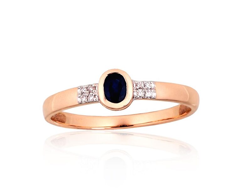 Zelta gredzens ar safīru un briljantiem, Sarkanais Zelts 585°, 16.5