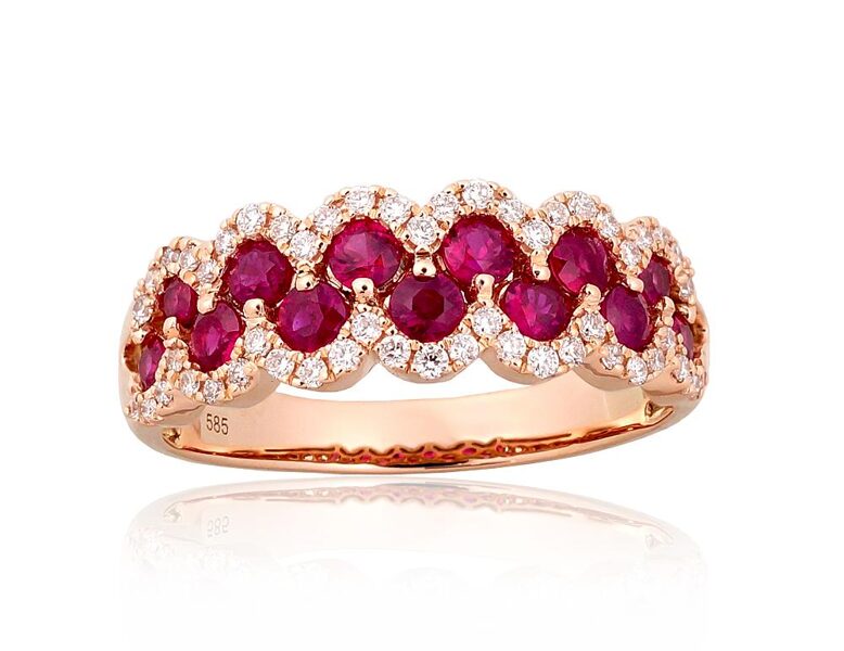 Zelta gredzens ar briljantiem un rubīnu, Sarkanais Zelts 585°, 17.5