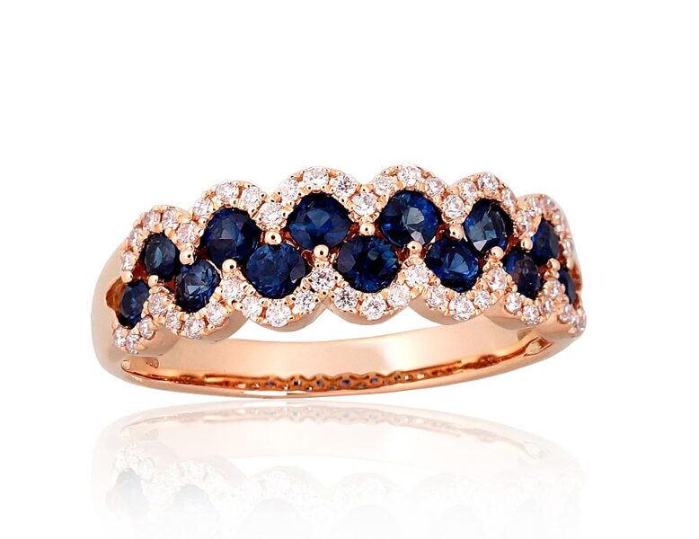 Zelta gredzens ar briljantiem un safīru, Sarkanais Zelts 585°, 18.5