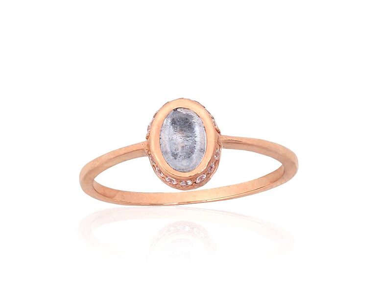 Sieviešu zelta gredzens ar topāzu un cirkoniem – 585° sarkanais zelts, izmērs 16