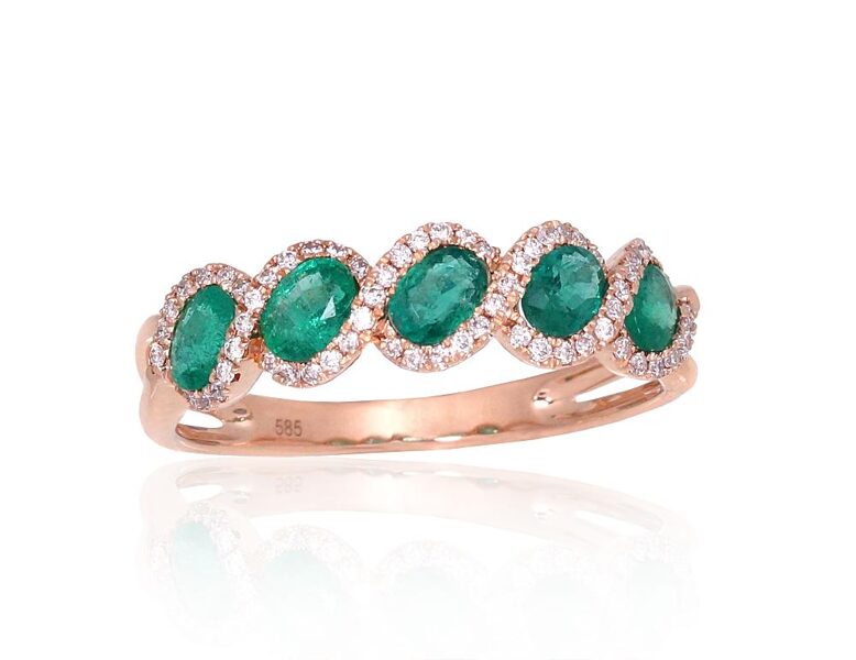 Zelta gredzens ar smaragdu un briljantiem, Sarkanais zelts 585°, 18