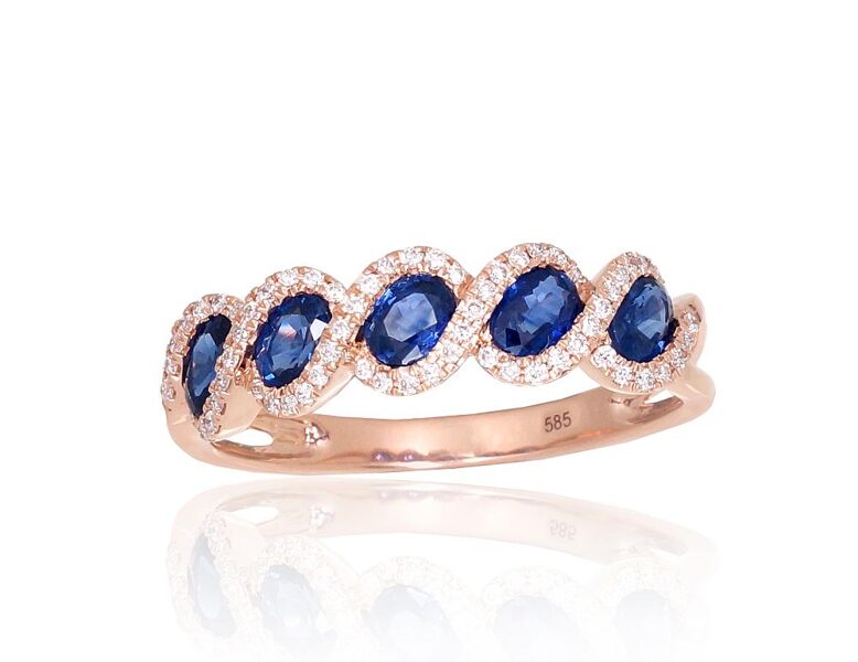 Zelta gredzens ar safīru un briljantiem, Sarkanais zelts 585°, 19.5