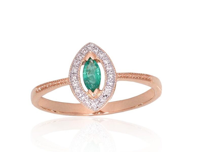 Zelta gredzens ar briljantiem un smaragdu, Sarkanais Zelts 585°, 17