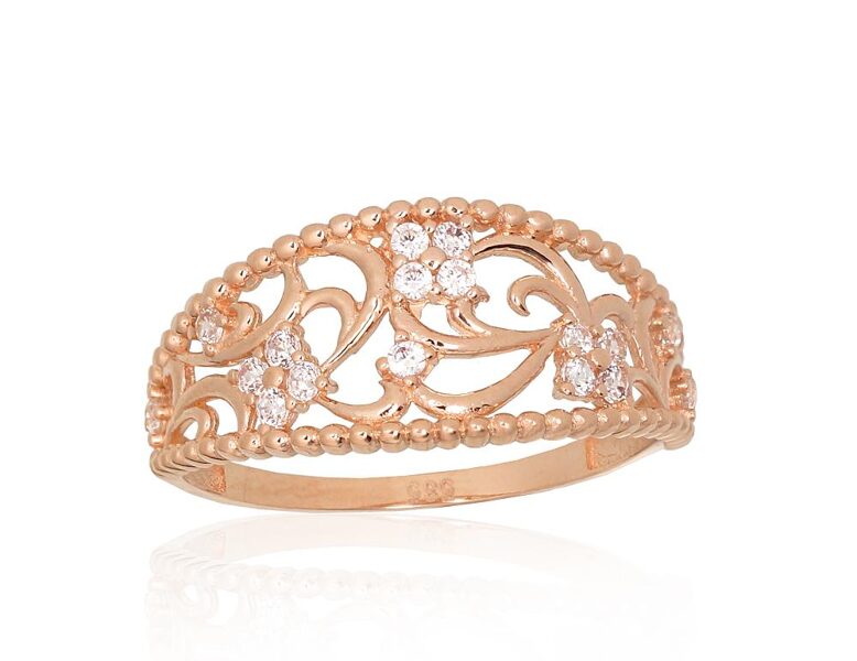 Zelta gredzens, Sarkanais zelts 585°, cirkoni, izmērs 17.5