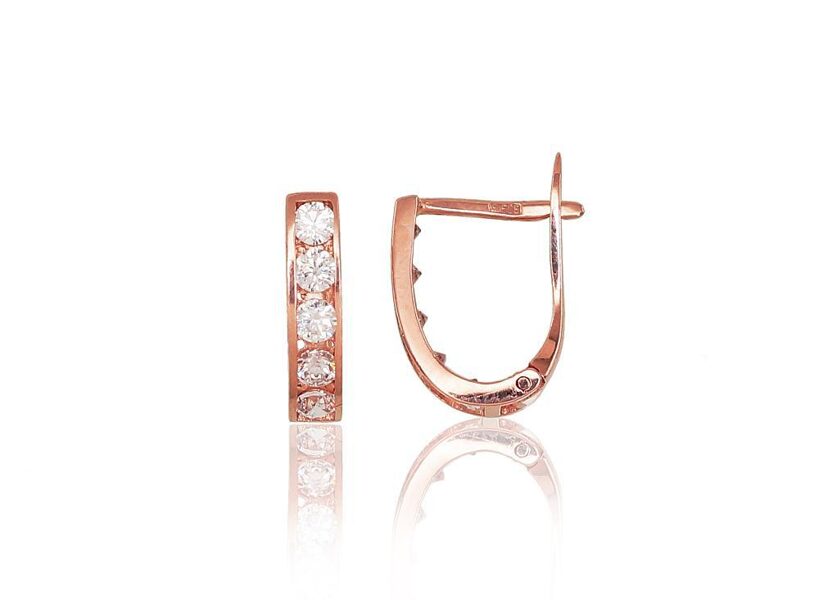 Золотые серьги с цирконами и английской застёжкой, 585 красное золото, 12 мм